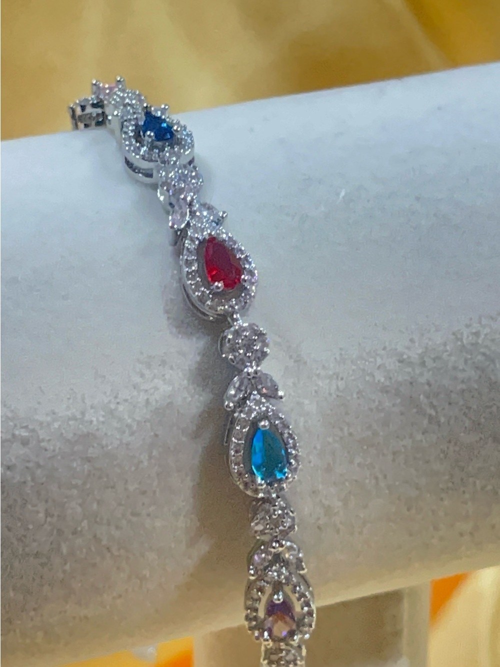 Multicolor Teardrop Tennis Bracelet - Silver Tone